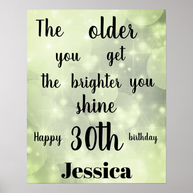 Pretty Green sparkle 30th Birthday Name Poster (Front)