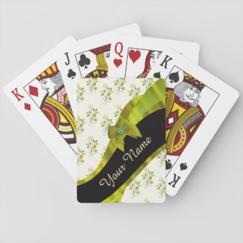 Pretty Green Vintage Floral Flower Pattern Playing Cards by monogramgiftz at Zazzle