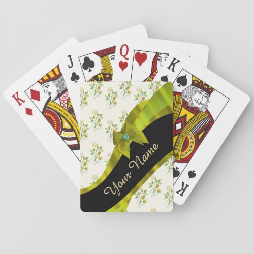 Pretty green vintage floral flower pattern poker cards