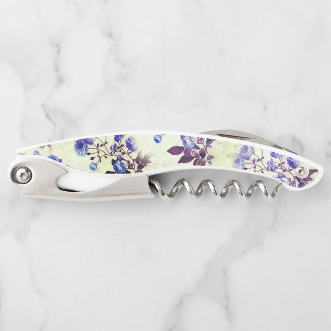 Pretty Green w/ Purple Floral Print Waiter's Corkscrew (Front)