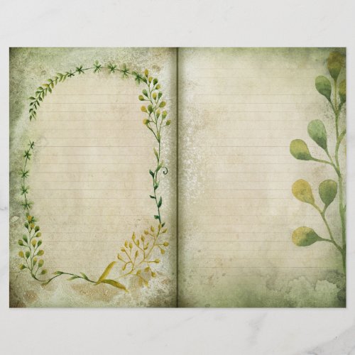 Pretty Green Watercolour Foliage Journal Page
