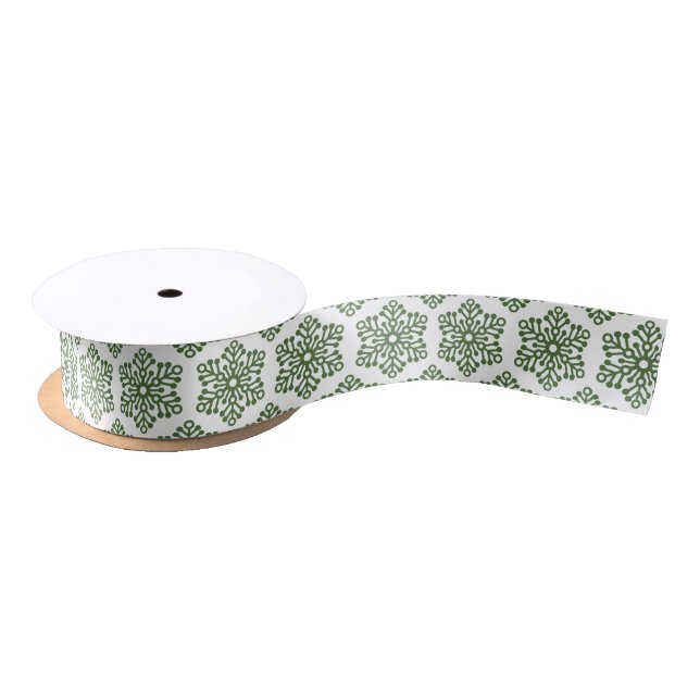 Pretty green white Christmas snowflakes ribbon (Spool)