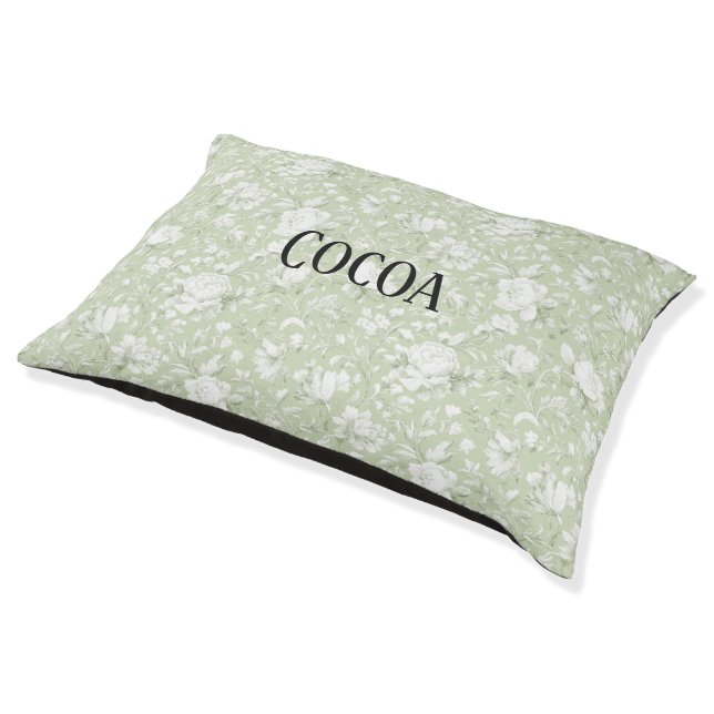 Pretty Green White Floral Pet Bed (Angled)