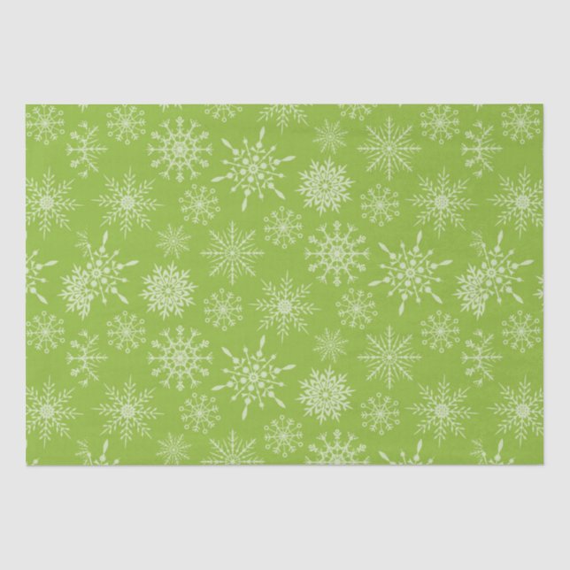 Pretty Green White Snowflakes Christmas Gift Tissue Paper (Front)