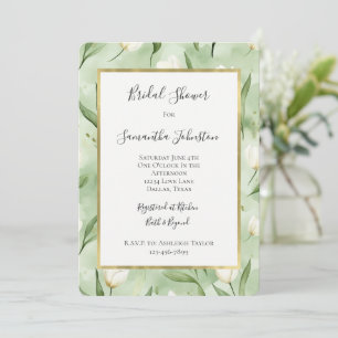 Pretty Green White Tulip Flowers Bridal Shower Invitation
