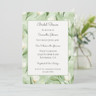 Pretty Green White Tulips Bridal Shower   Invitation