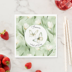 Pretty Green White Tulips Wedding Napkins