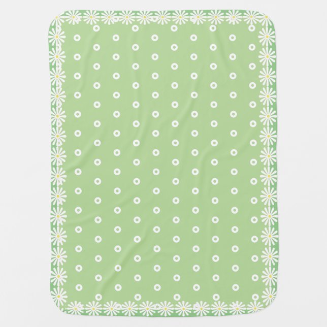 Pretty green with white daisies border reversible baby blanket (Front)