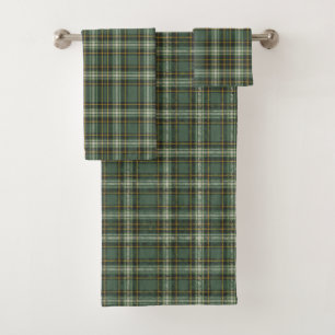 Pretty Green Yellow Plaid Design Bath Towel Set