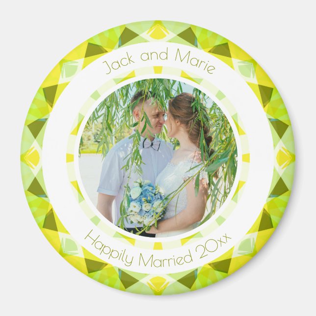Pretty Green Yellow Wedding Keepsake Photo Gift Magnet (Front)