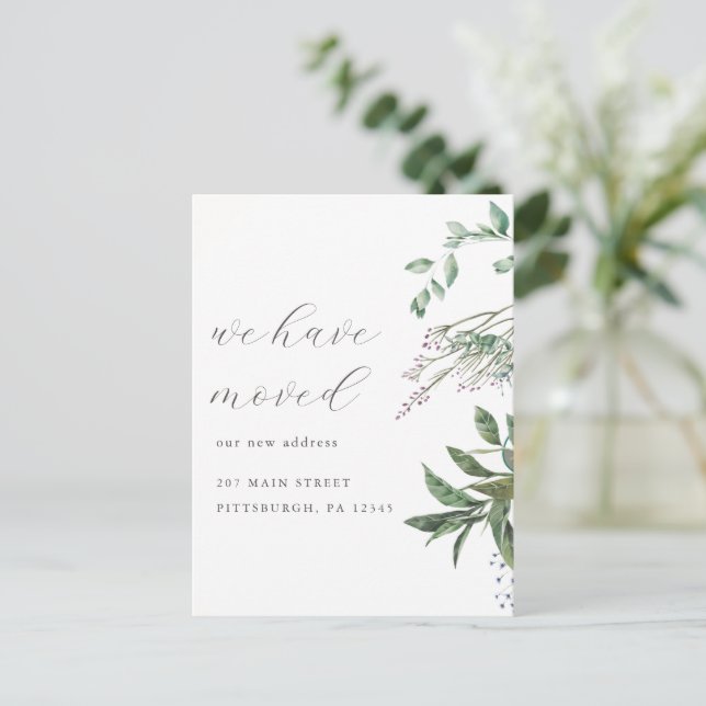 Pretty Greenery Change of Address We've Moved  Postcard (Standing Front)