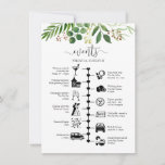 Pretty Greenery Wedding Guest Itinerary  Advice Card<br><div class="desc">A greenery wedding itinerary and welcome card with a watercolor foliage illustration. Using pictogram icons, let your guests know of your itinerary for your big day & ensure no one misses out on any of your agenda during the whole event. With a welcome message on the front these are perfect...</div>