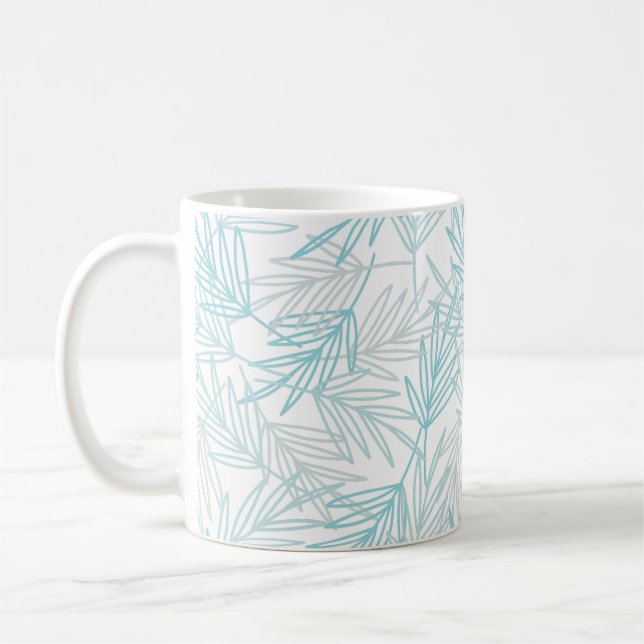 Pretty Grey And Blue Leafy Coffee Mug (Left)