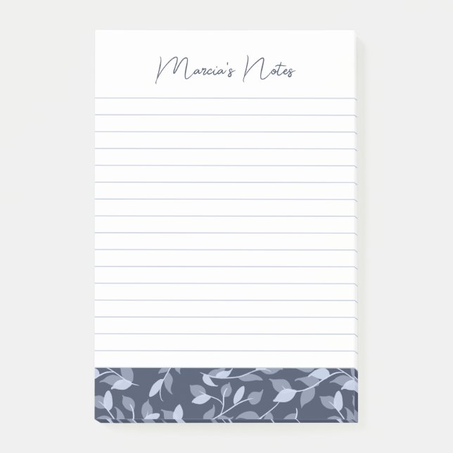 Pretty Grey Florals Modern Personalized Lined Post-it Notes (Front)
