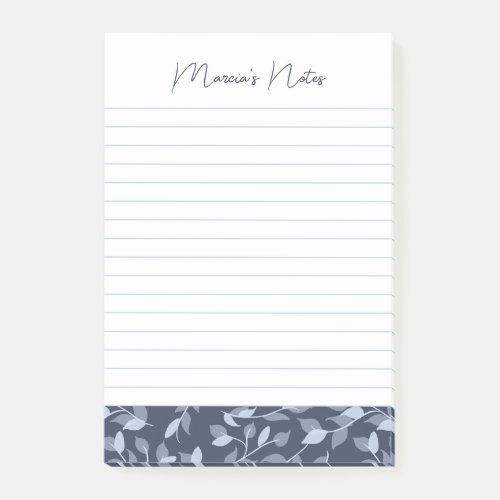 Pretty Grey Florals Modern Personalized Lined Post_it Notes