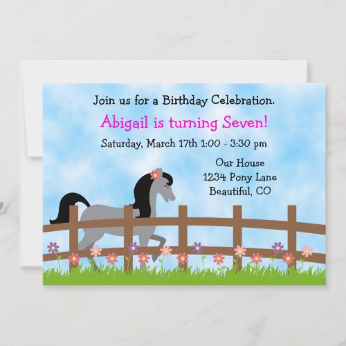 Horse Birthday Invitation for Girls