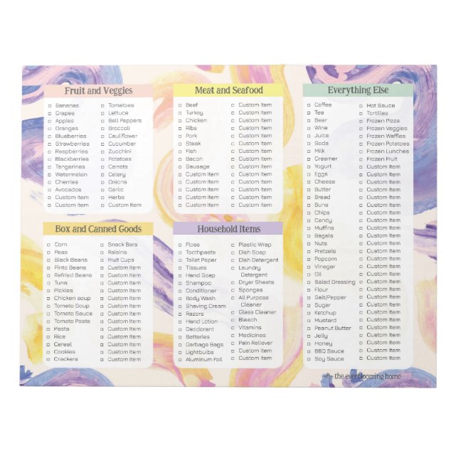 Pretty Grocery List Notepads, Custom Grocery List Notepad (Front)