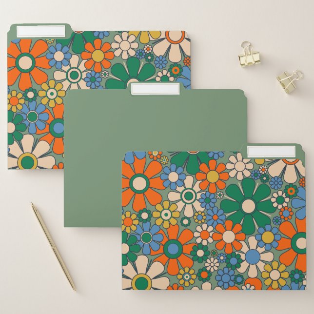 Pretty Groovy Retro 60s 70s Floral Pattern  File Folder (Set)