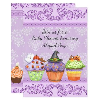 Pretty Halloween Cupcakes Girls Baby Shower Invite