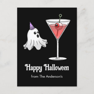 Pretty Halloween Ghost & Creepy Cocktail Holiday Postcard