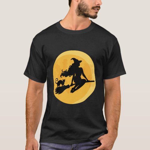 Pretty Halloween Witch and Cat T_Shirt