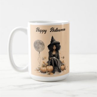 Pretty Halloween Witch and Full Moon Balloon