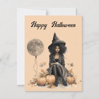 Pretty Halloween Witch and Full Moon Balloon