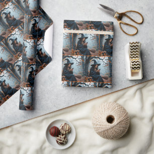 Pretty Halloween Witch Texting on a Cell Phone Wrapping Paper