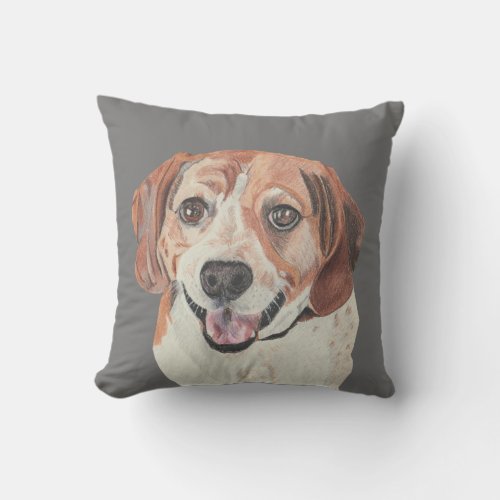 Pretty Hand Drawn Beagle Throw Pillow