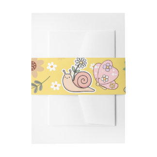 Pretty hand drawn botanical element mustard invitation belly band