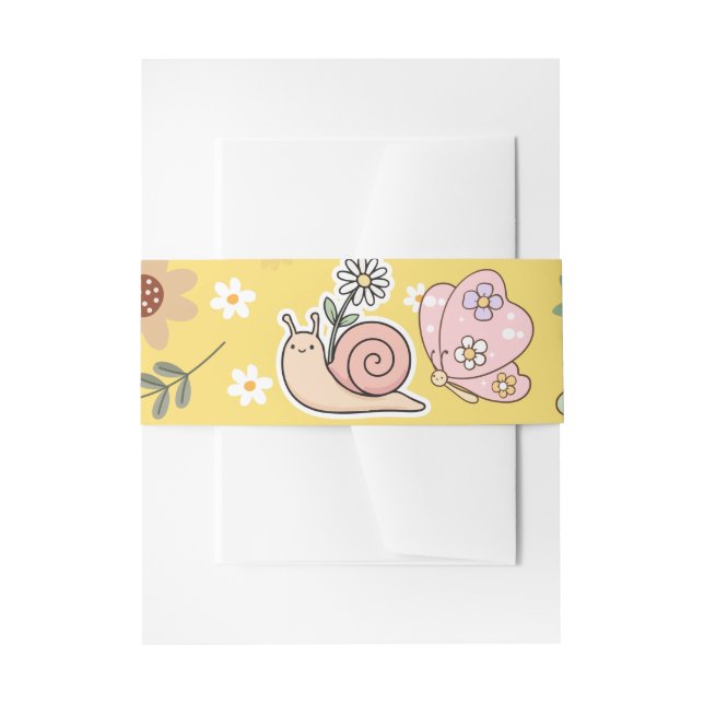 Pretty hand drawn botanical element mustard  invitation belly band (Front Example)