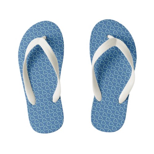 Pretty hand drawn hearts design blue on blue kids flip flops