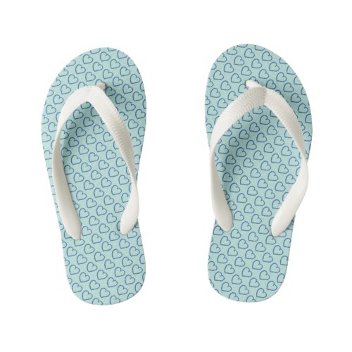 Pretty hand drawn hearts design blue on blue kids flip flops