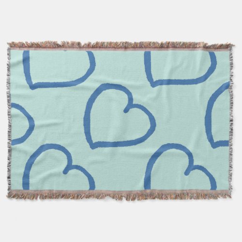 Pretty hand drawn hearts design blue on blue throw blanket