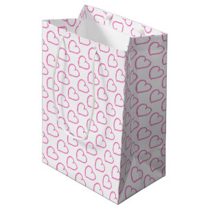 Pretty hand drawn hearts design pink on white medium gift bag