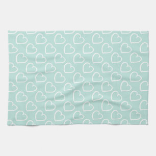 Pretty hand drawn hearts design white on blue kitchen towel