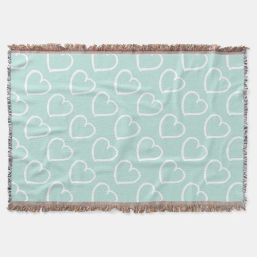 Pretty hand drawn hearts design white on blue throw blanket