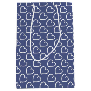Pretty hand drawn hearts design white on dark blue medium gift bag