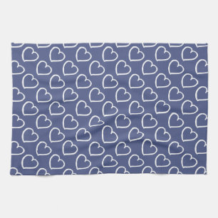 Pretty hand drawn hearts design white on dark blue towel