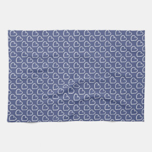 Pretty hand drawn hearts design white on dark blue towel