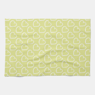 Pretty hand drawn hearts design white on green kitchen towel