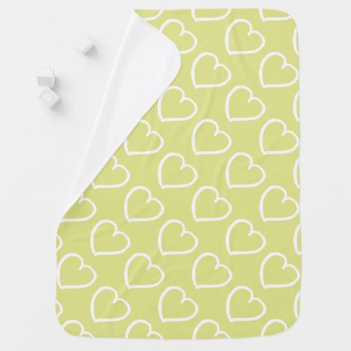 Pretty hand drawn hearts design white on green receiving blanket