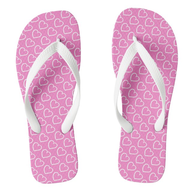 Pretty hand drawn hearts design white on pink flip flops (Footbed)
