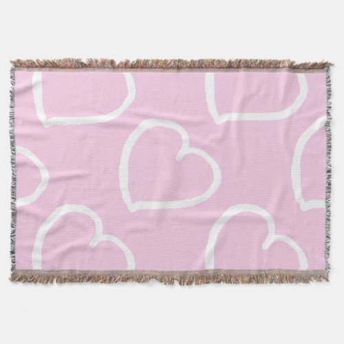 Pretty hand drawn hearts design white on pink throw blanket