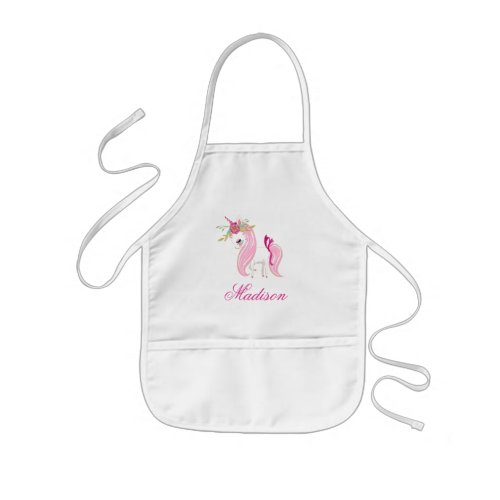 Pretty Hand Drawn Pink Unicorn Kids Apron HP