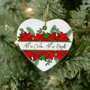 Pretty Hand drawn Poinsettias Personalized Ceramic Ornament