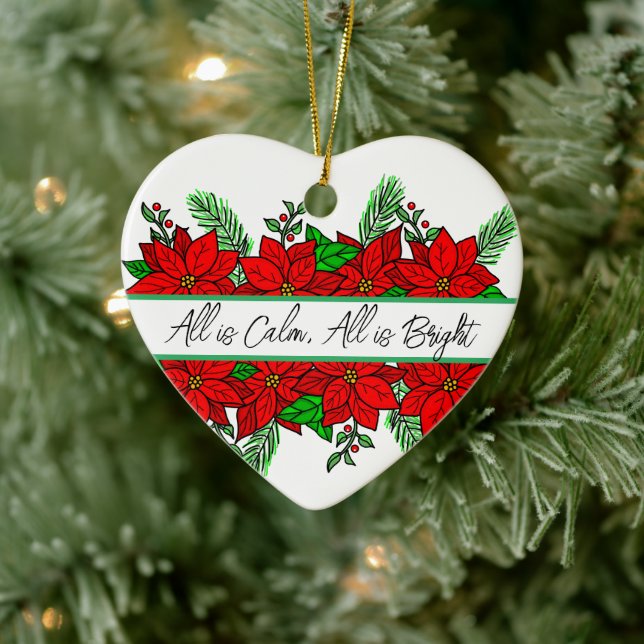 Pretty Hand drawn Poinsettias Personalized    Ceramic Ornament (Tree)