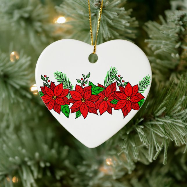 Pretty Hand drawn Poinsettias Personalized Ceramic Ornament (Tree)