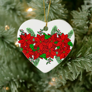 Pretty Hand drawn Poinsettias Personalized Ceramic Ornament