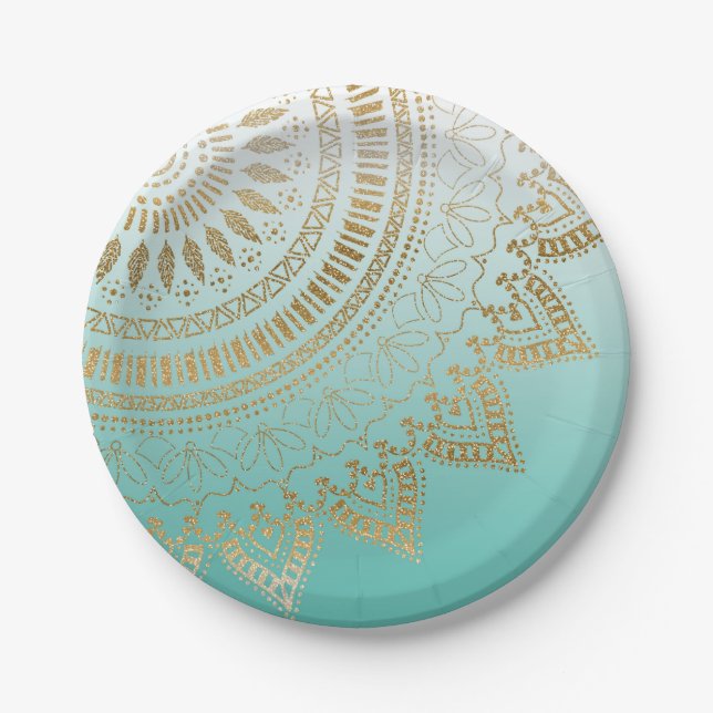 Pretty hand drawn tribal mandala elegant design paper plates (Front)